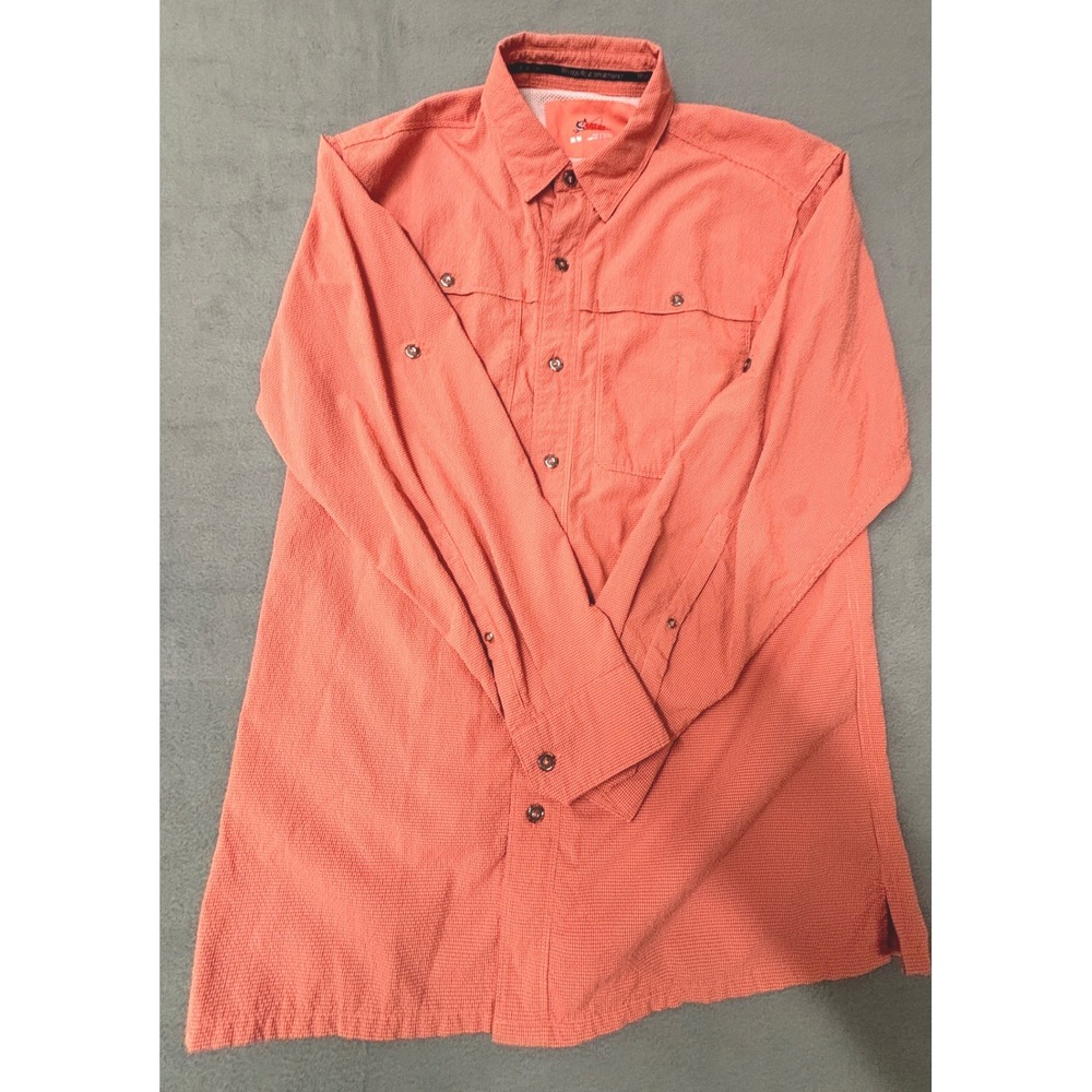 World Wide Sportsman Mens Orange Micro Check Fishing Shirt Long Sleeve Medium